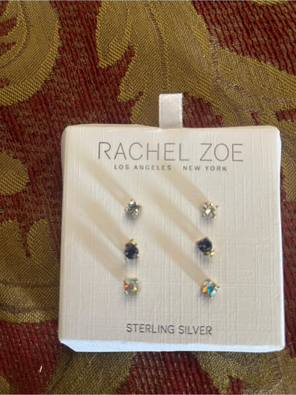 Rachel Zoe Sterling Silver Stud Earring Set in Blue and Iridescent